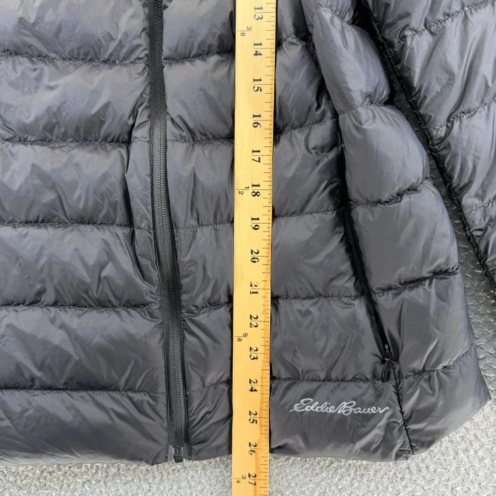 Eddie Bauer EB650 Down Puffer Jacket Womens Large Black Full Zip Quilted READ